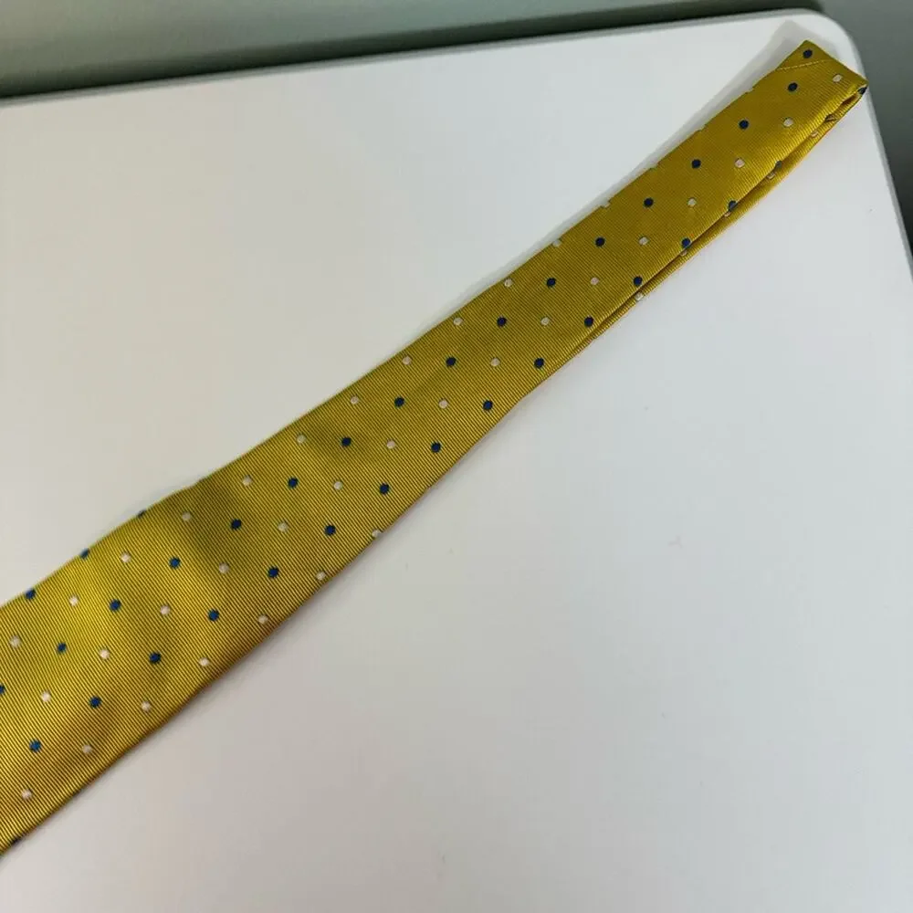 Brooks Brothers Maker Pure Silk Woven Tie Embroidered Polka Mustard Yellow‎ Mens